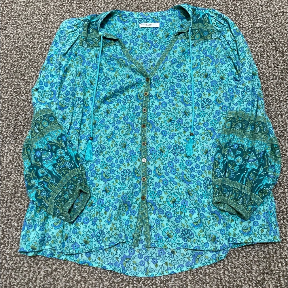 Spell Turquoise Floral Peasant Blouse - Picture 9 of 16